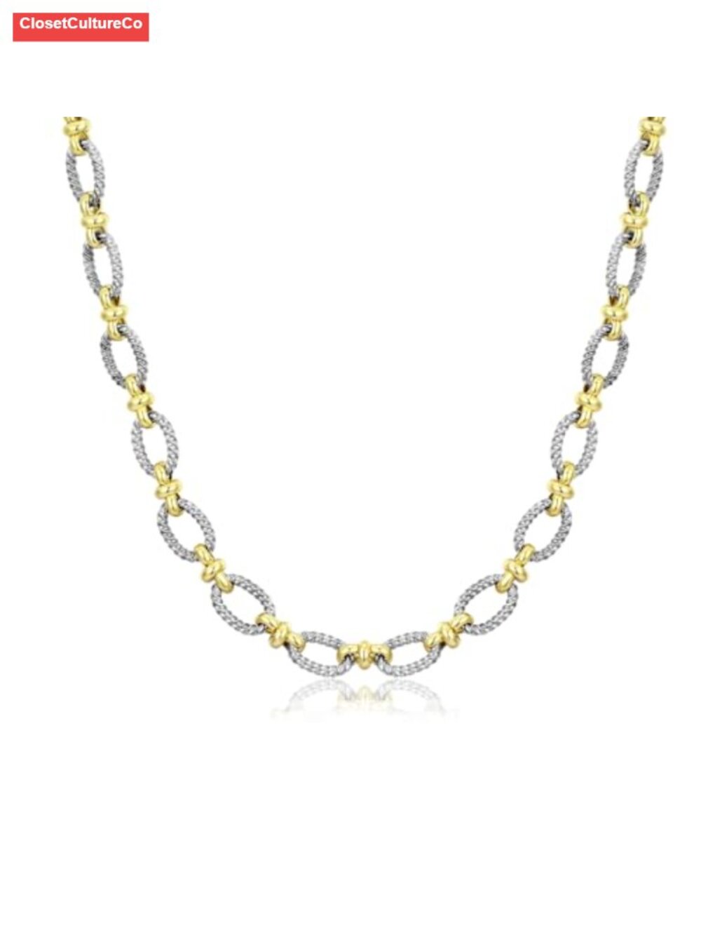 Two Tone 18K Gold Plated Twist Link Necklace Adjustable Classic Jewelry